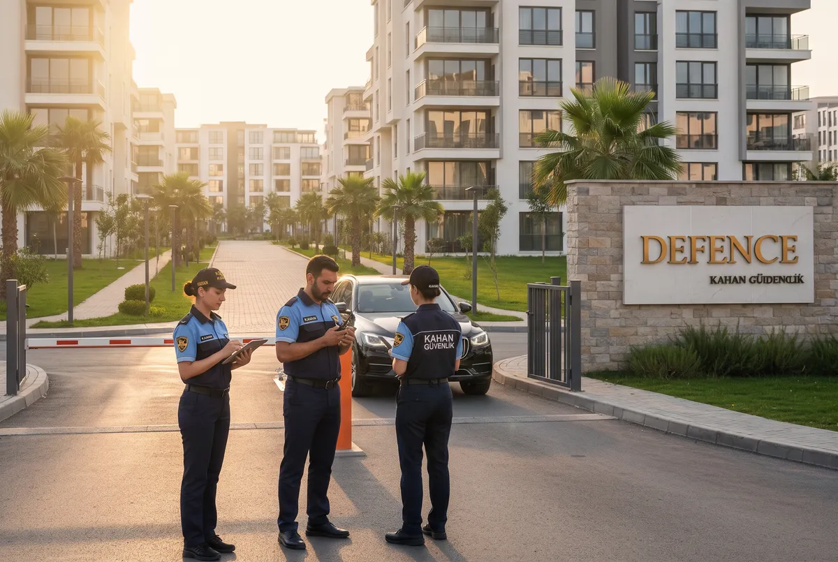 Konut sitesi girişinde görevli güvenlik ekibi