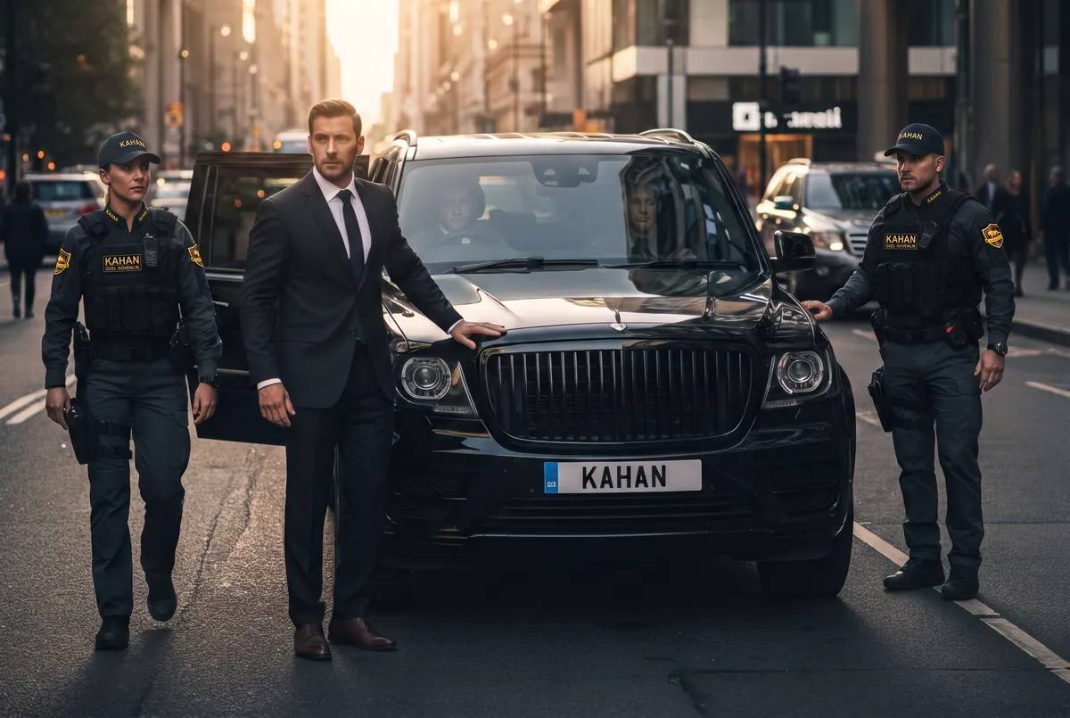 VIP araç önünde yakın koruma ekibi